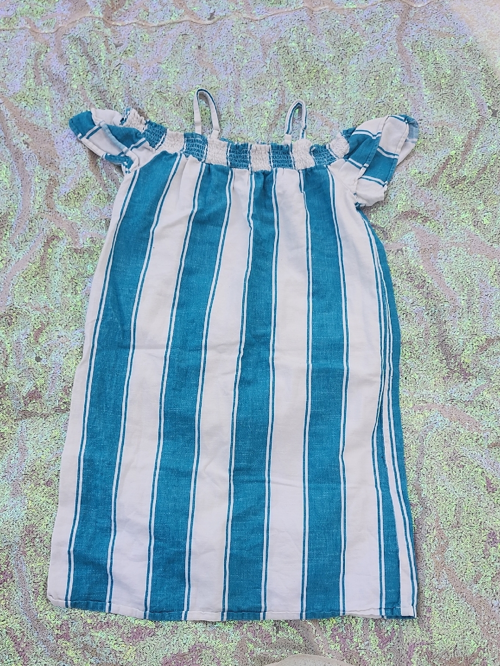 Old Navy Striped Blue and White Off-Shoulder Sundress XXL 16 Kids Girls! Cute!